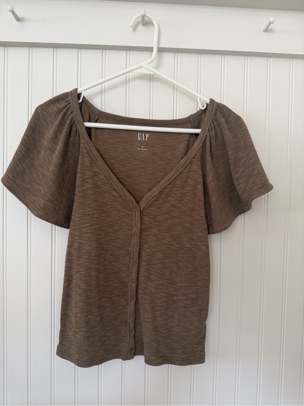 GAP Brown Short-Sleeve Button Front Top